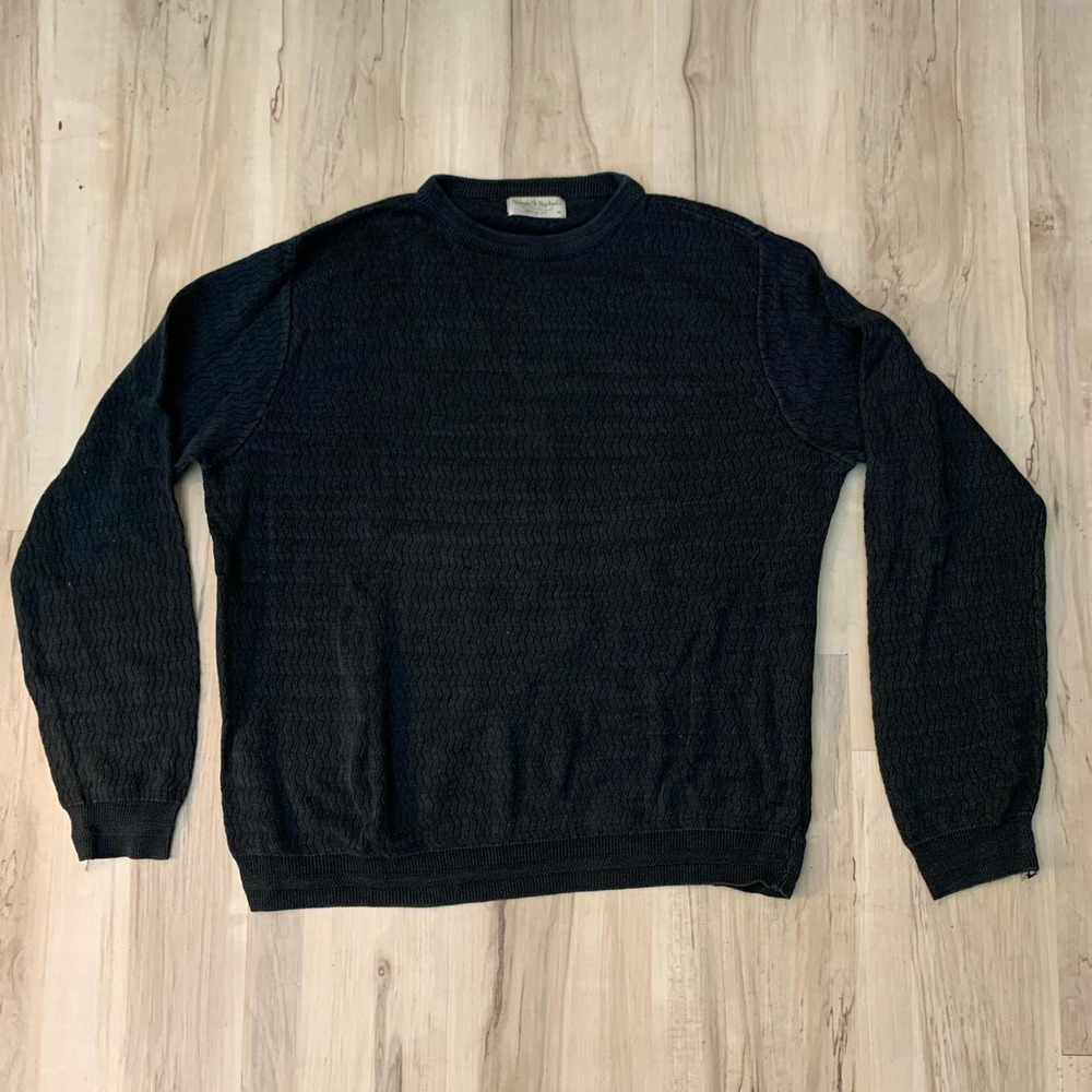 Tricots St. Raphael Mens Medium Black Textured Relaxed Fit Crewneck Sweater